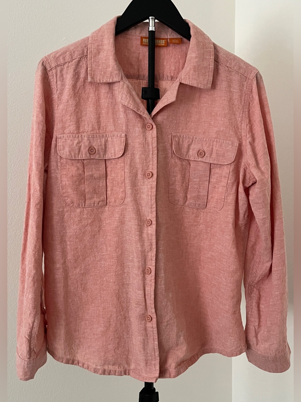 🧡 Like NEW! Reel Legends Coral Linen-Blend Roll-Tab Shirt | Women’s Large